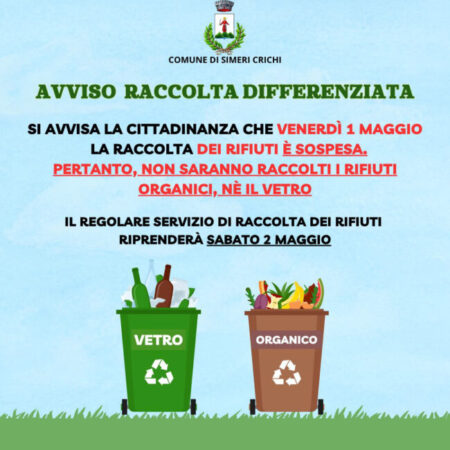 RACCOLTA RIFIUTI DEL 1 MAGGIO 2026